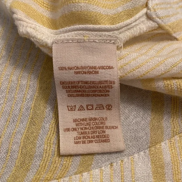 Free People Yellow and White Striped Cinched Shoulder Collared Button Down Top - Picture 8 of 9